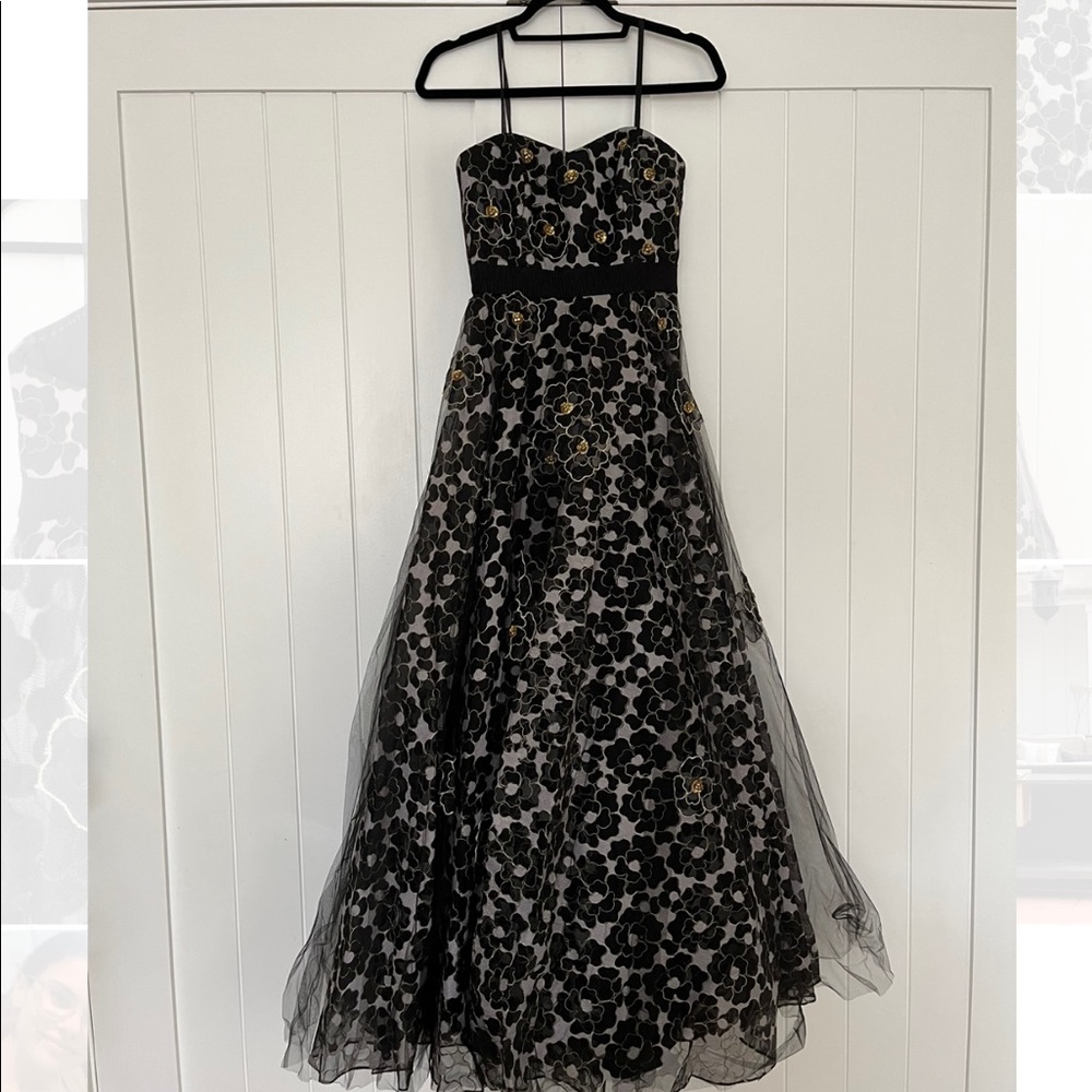 Badgley Mischka Embroidered Organza Brown/Gold Formal Dress Size 2